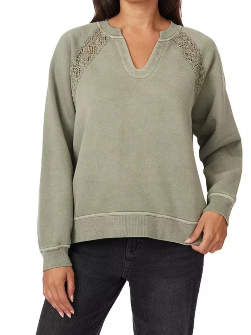 C&C California 2X Green Sweetie Sunwashed Fleece Lace Trim Pullover Sweatshirt